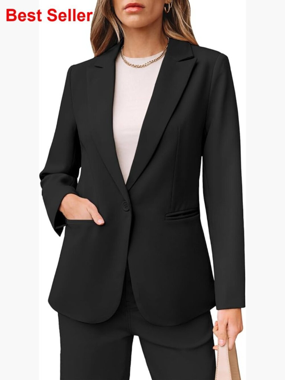 Long Sleeve Notch Lapel Blazer with Pockets for Business Casual
